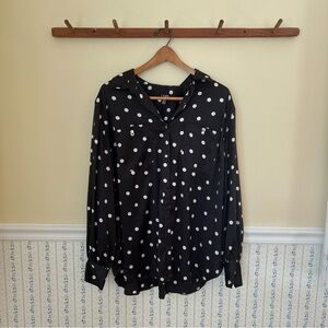 Chaps Polka Dot Button Down Blouse Top